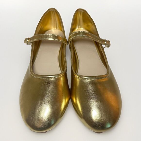 ZARA‎ Gold Mary Jane Ballet Flats Metallic Shoes Women US 7.5 EU 38 NEW - Picture 4 of 11